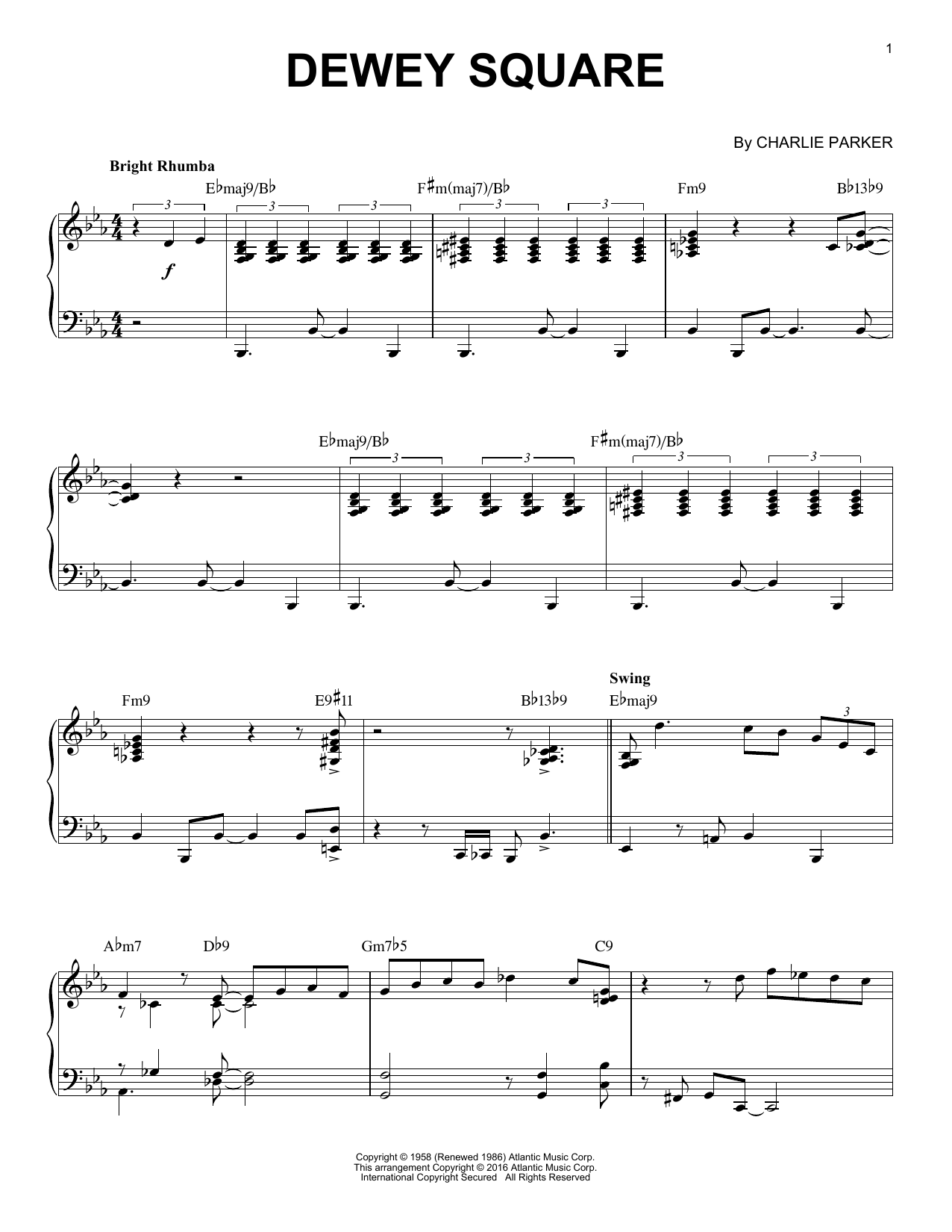 Charlie Parker Dewey Square (arr. Brent Edstrom) Sheet Music