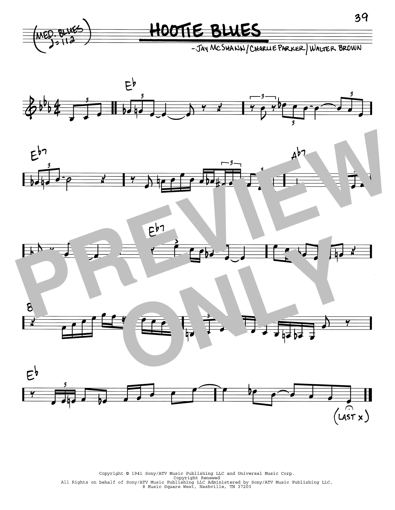 Charlie Parker Hootie Blues Sheet Music