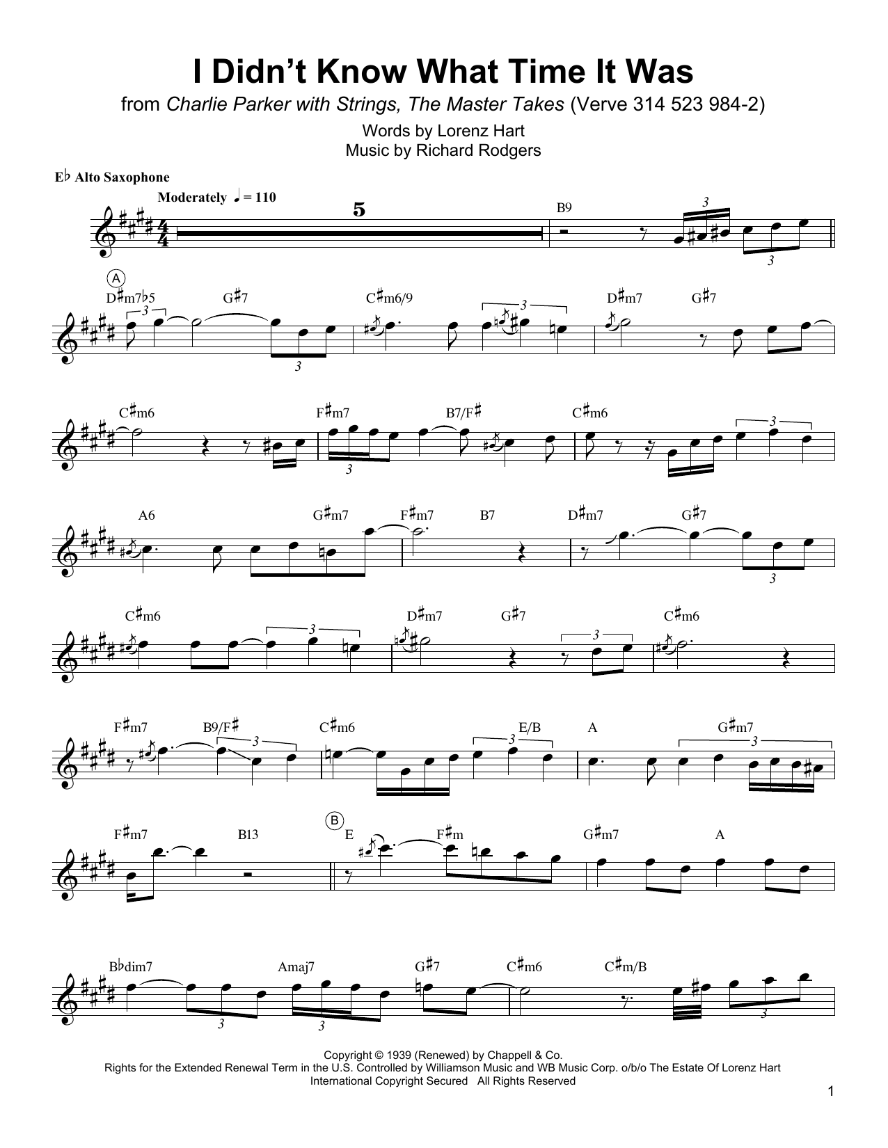 Charlie Parker I Didn't Know What Time It Was Sheet Music