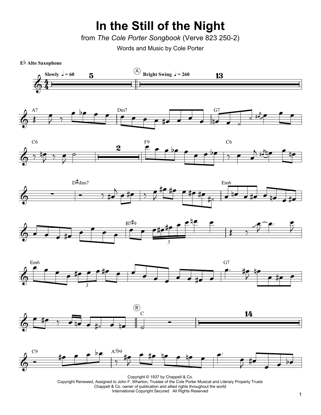 Charlie Parker In The Still Of The Night Sheet Music