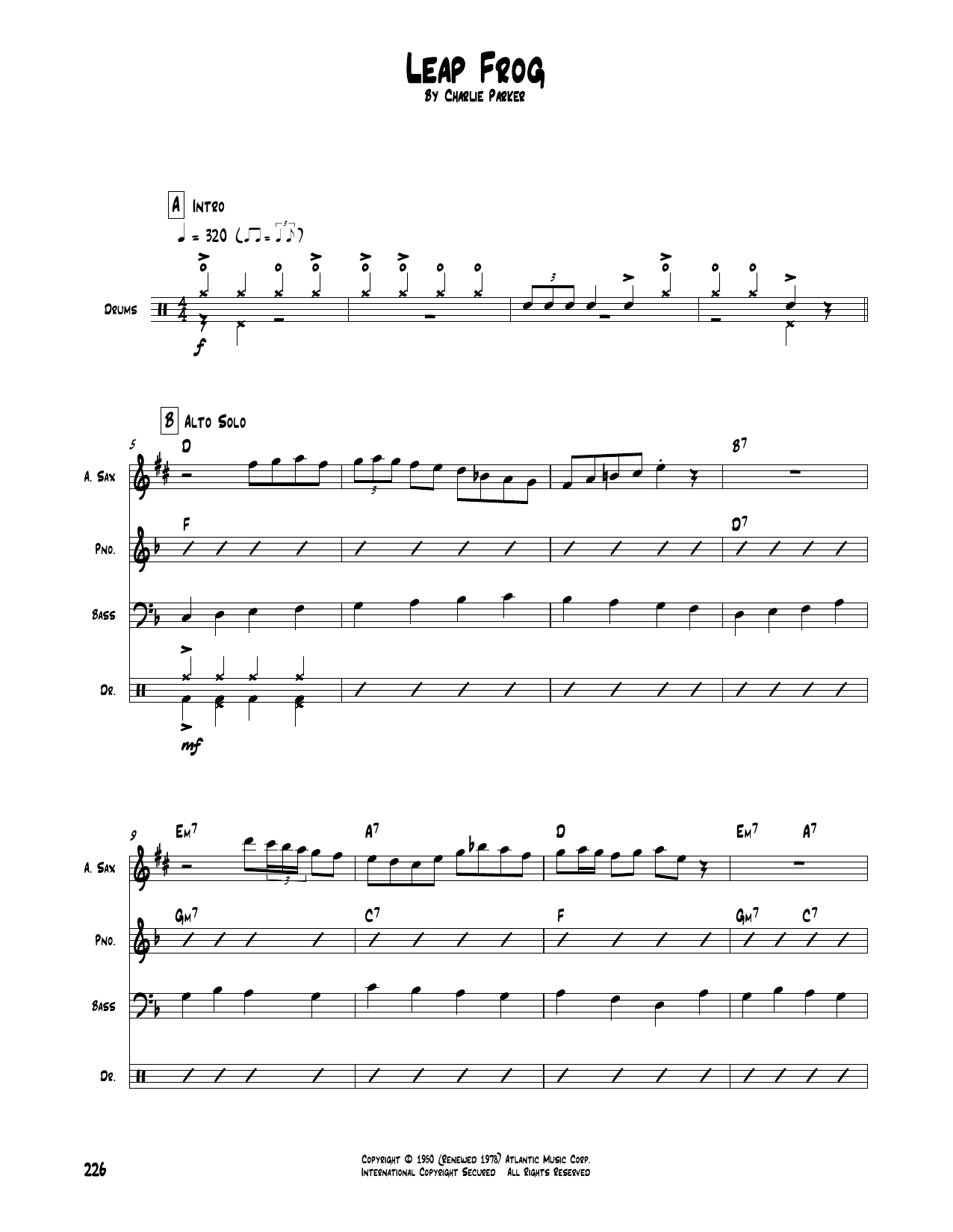 Charlie Parker Leap Frog Sheet Music