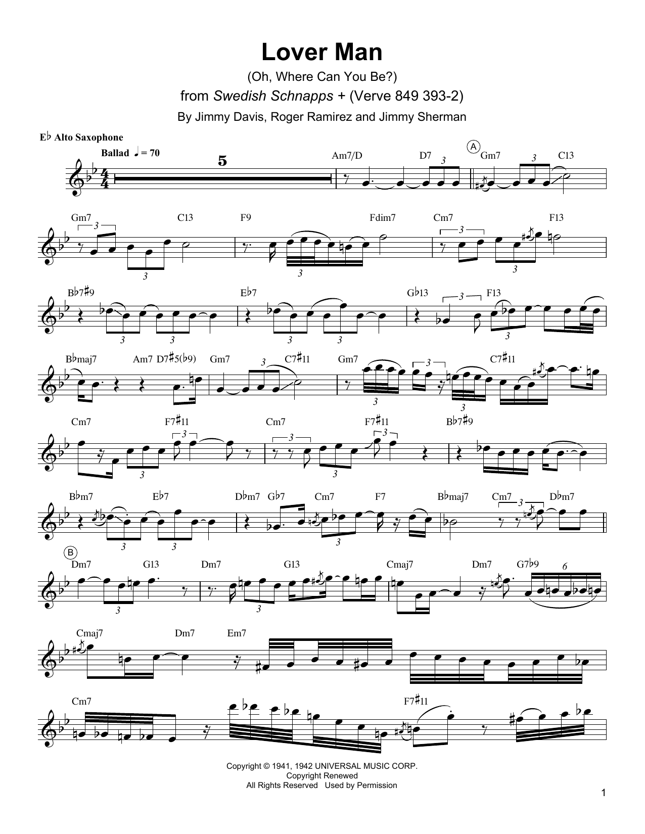Charlie Parker Lover Man (Oh, Where Can You Be?) Sheet Music