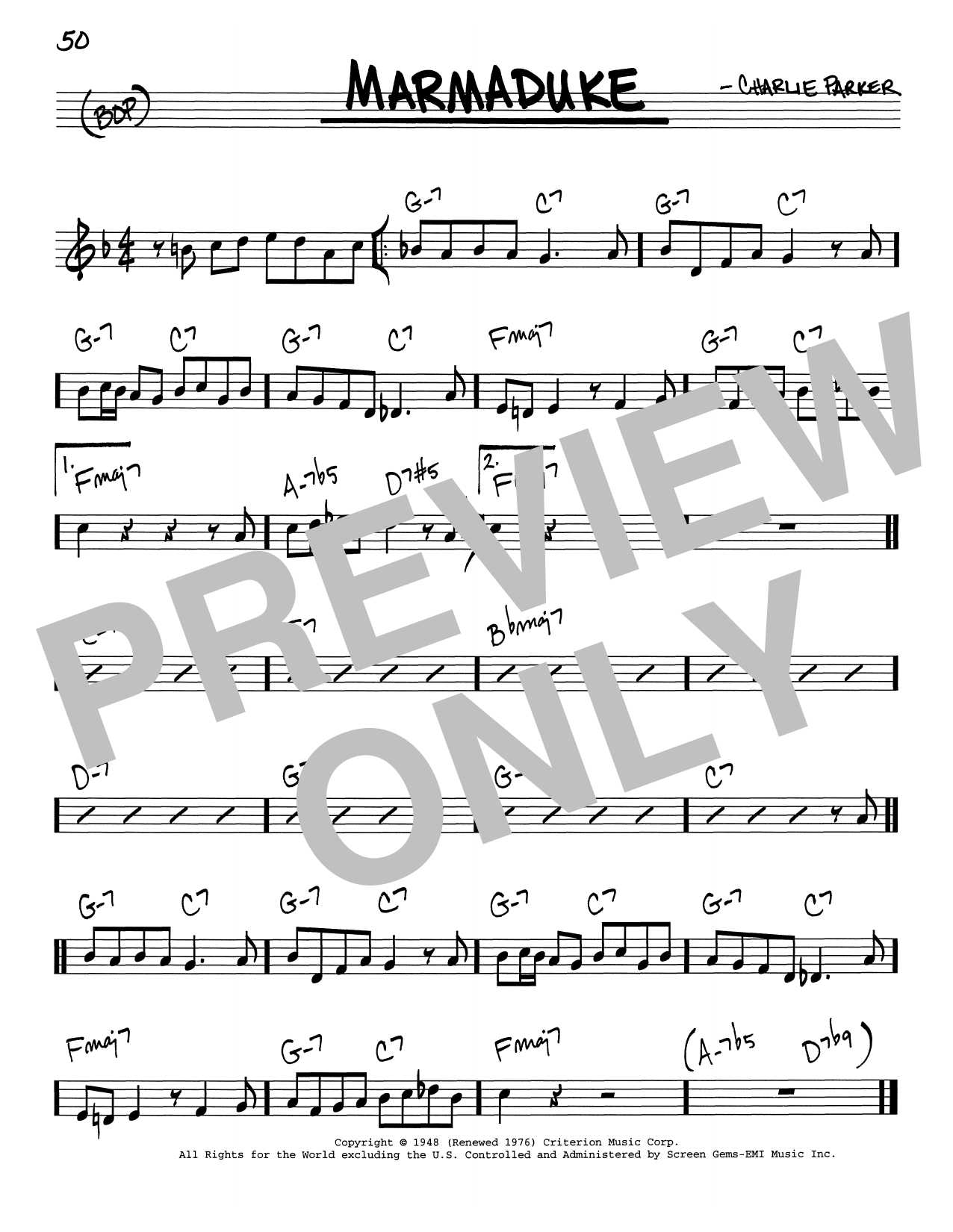 Charlie Parker Marmaduke Sheet Music