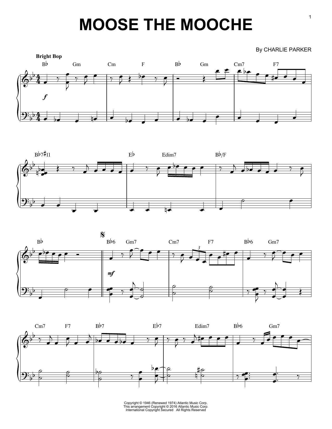 Charlie Parker Moose The Mooche (arr. Brent Edstrom) Sheet Music