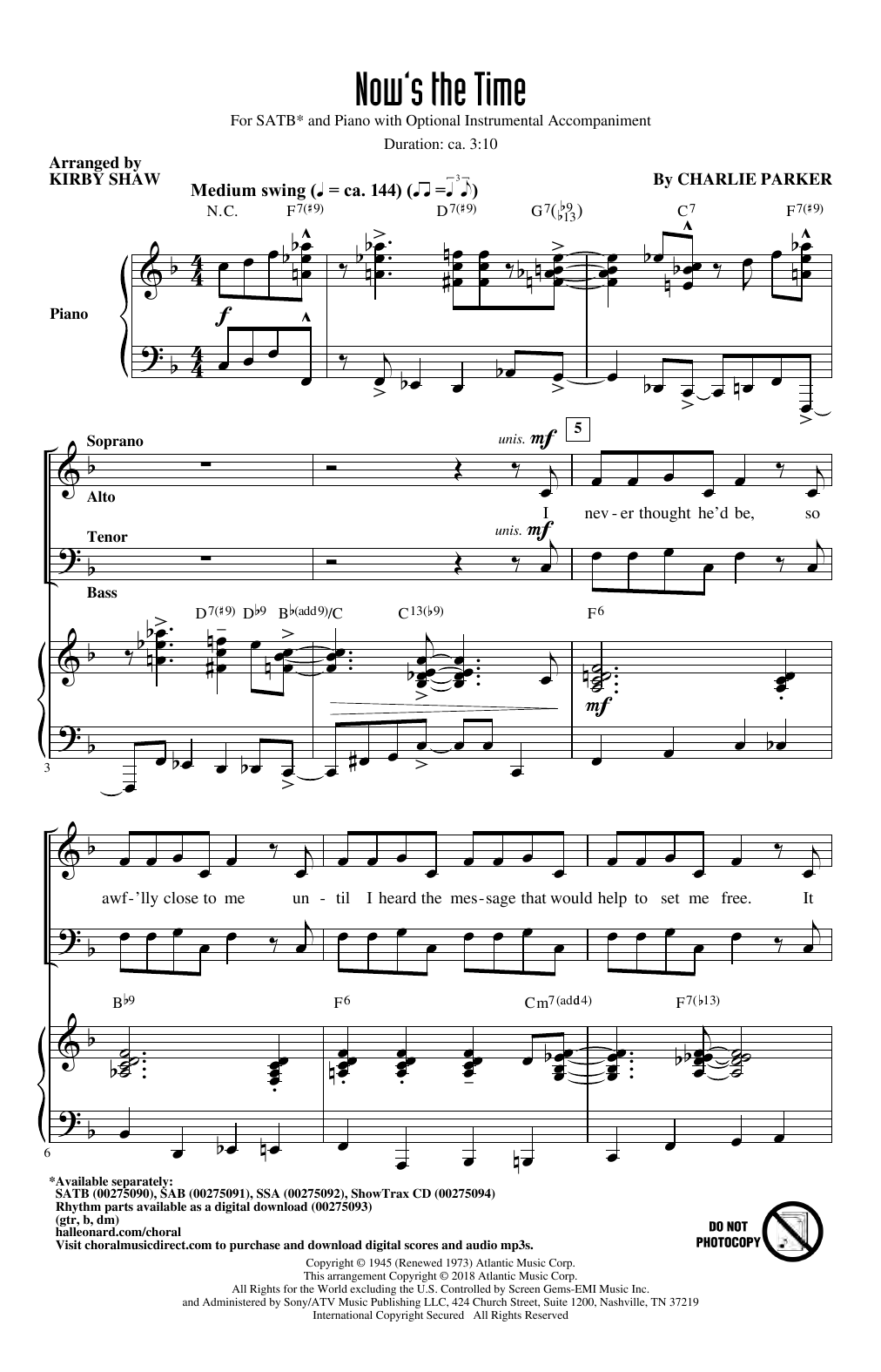 Charlie Parker Now's The Time (arr. Kirby Shaw) Sheet Music