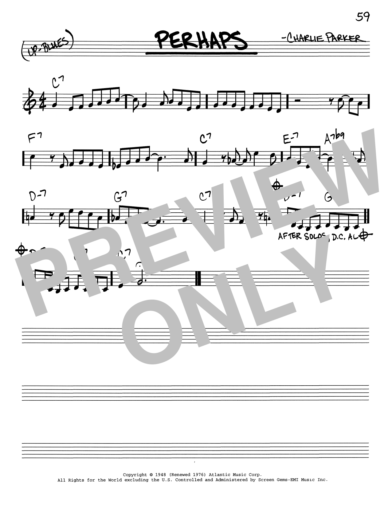 Charlie Parker Perhaps Sheet Music