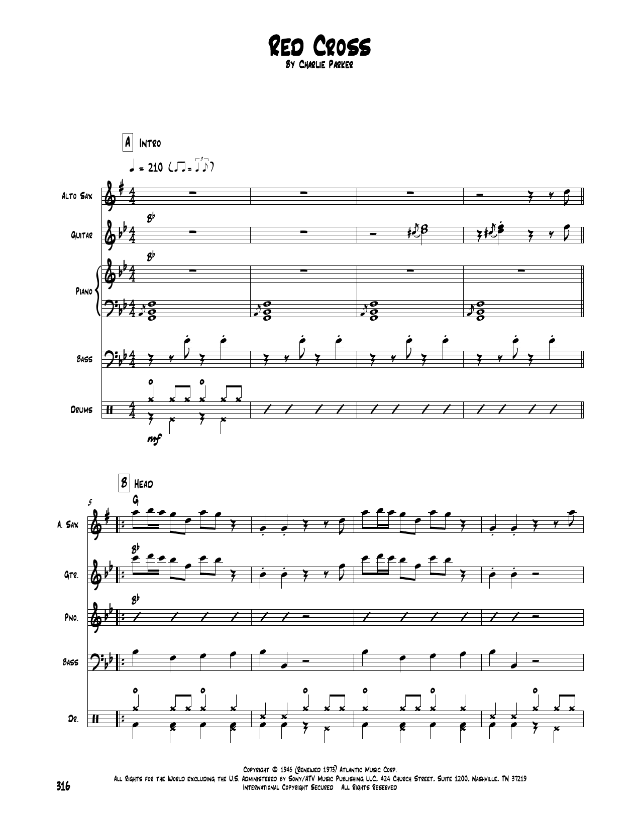 Charlie Parker Red Cross Sheet Music