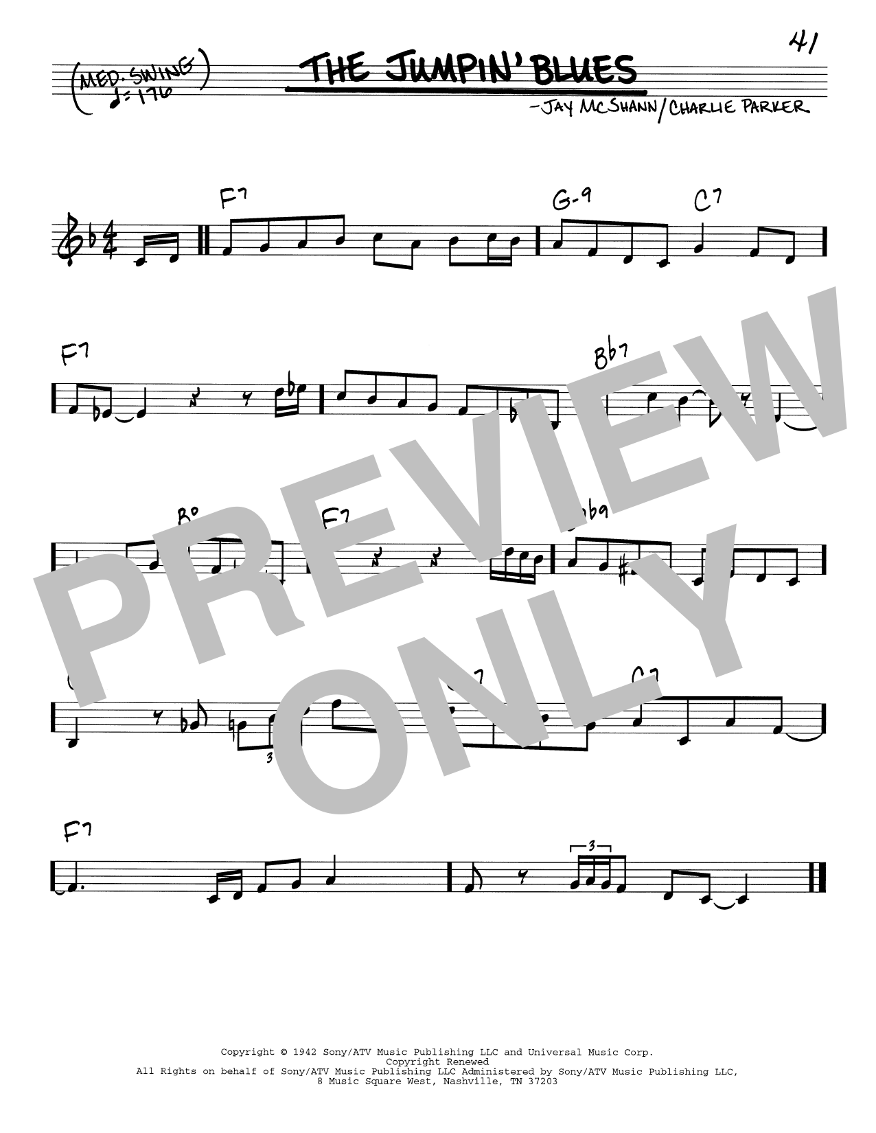 Charlie Parker The Jumpin' Blues Sheet Music