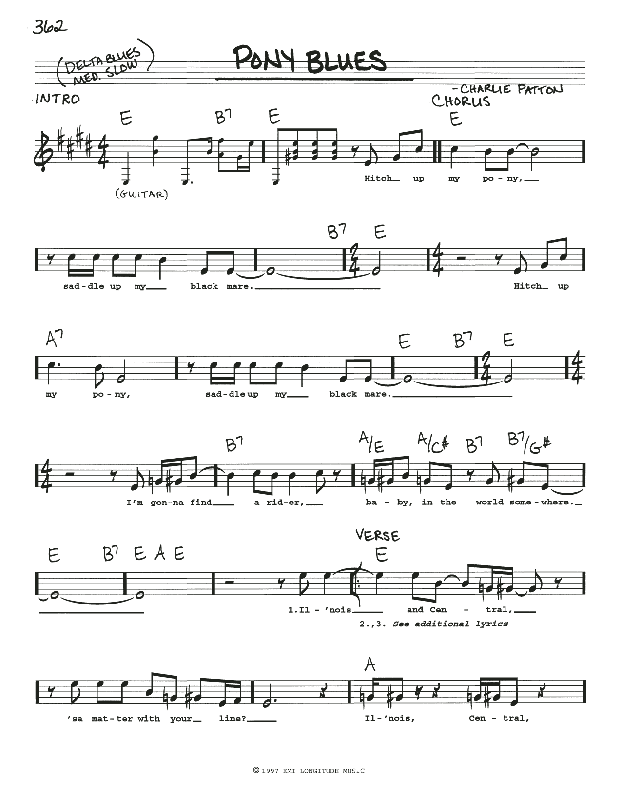 Charlie Patton Pony Blues Sheet Music