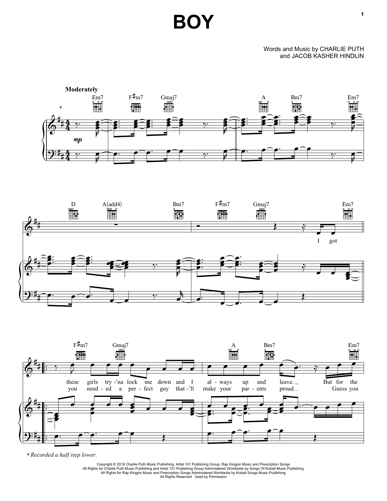 Charlie Puth Boy Sheet Music