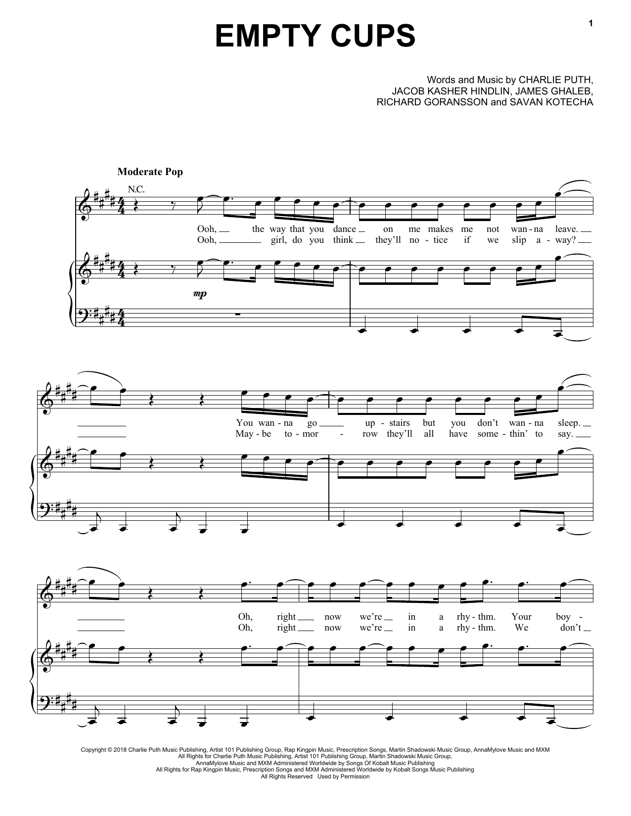 Charlie Puth Empty Cups Sheet Music