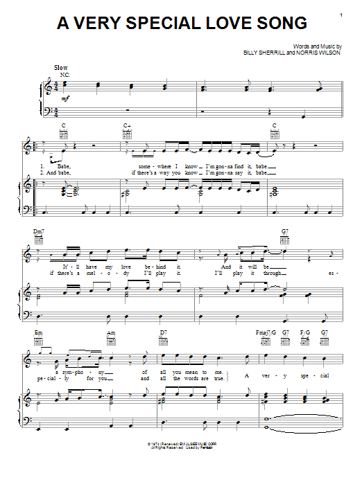 Charlie Rich A Very Special Love Song Sheet Music