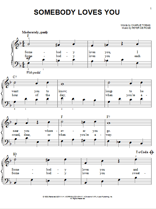 Charlie Tobias Somebody Loves You Sheet Music