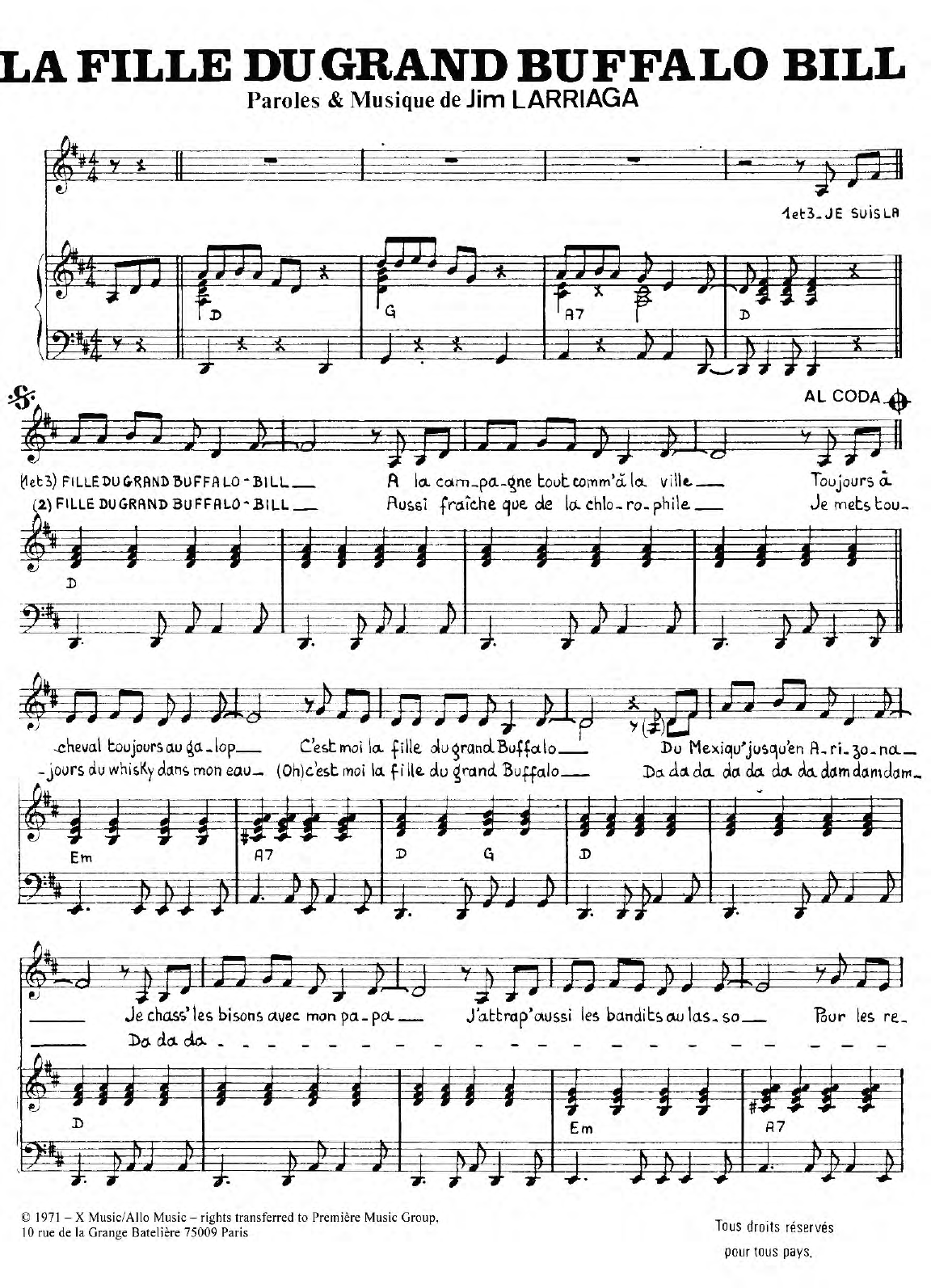 Charlotte Julian Fille du Grand Buffalo Bill Sheet Music