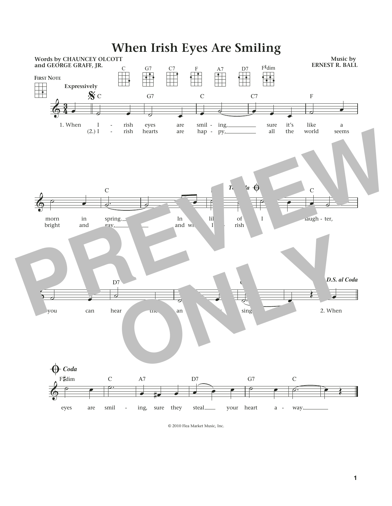 Chauncey Olcott When Irish Eyes Are Smiling (from The Daily Ukulele) (arr. Liz and Jim Beloff) Sheet Music