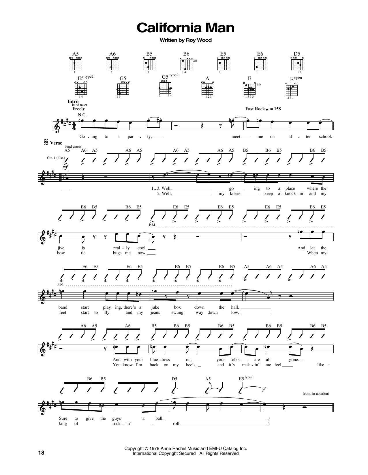 Cheap Trick California Man Sheet Music