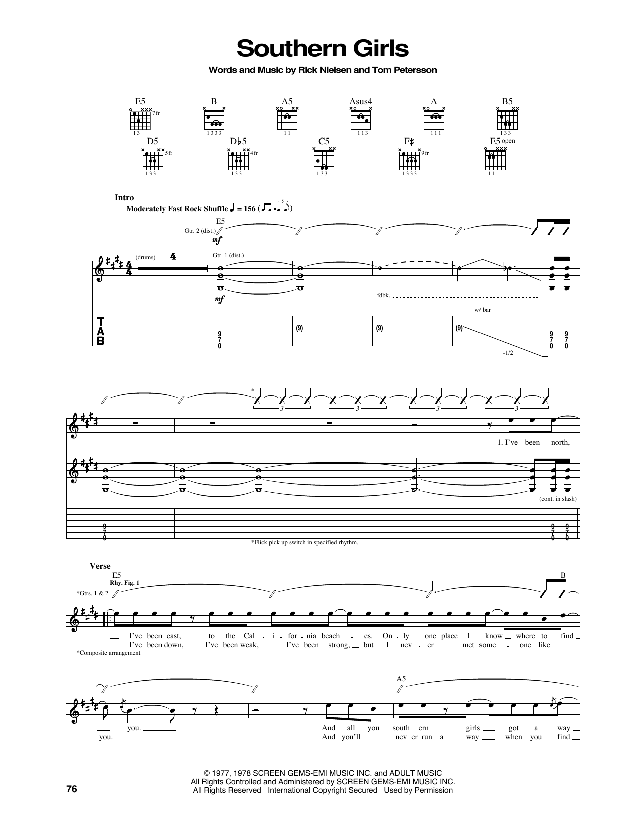 Cheap Trick Southern Girls Sheet Music