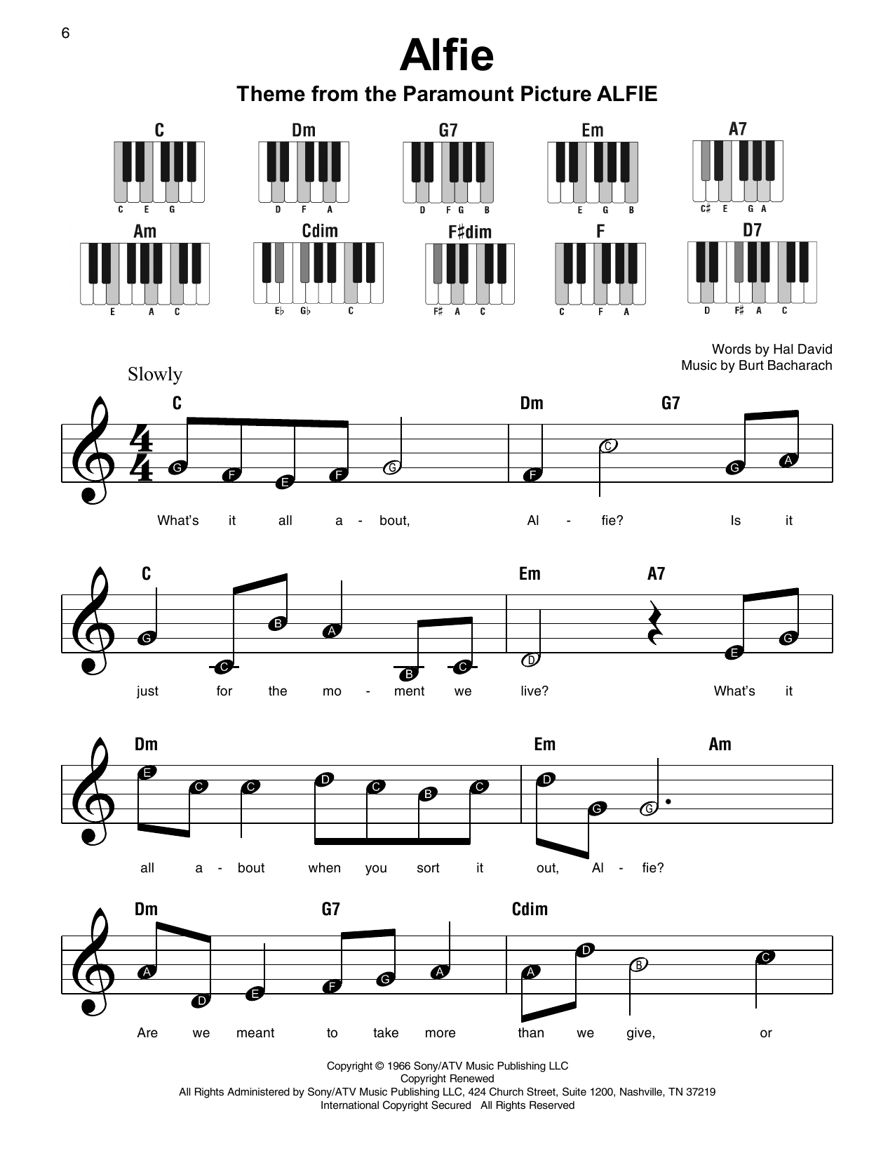 Cher Alfie Sheet Music