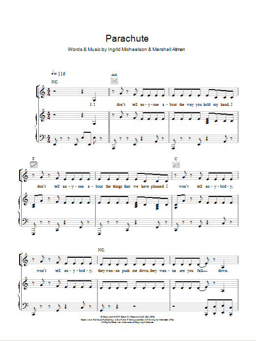 Cheryl Cole Parachute Sheet Music