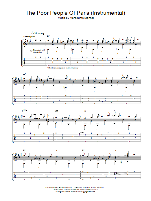 Chet Atkins The Poor People Of Paris (Instrumental) Sheet Music