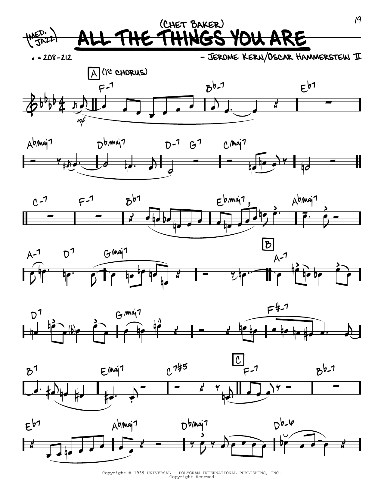 Chet Baker All The Things You Are (solo only) Sheet Music