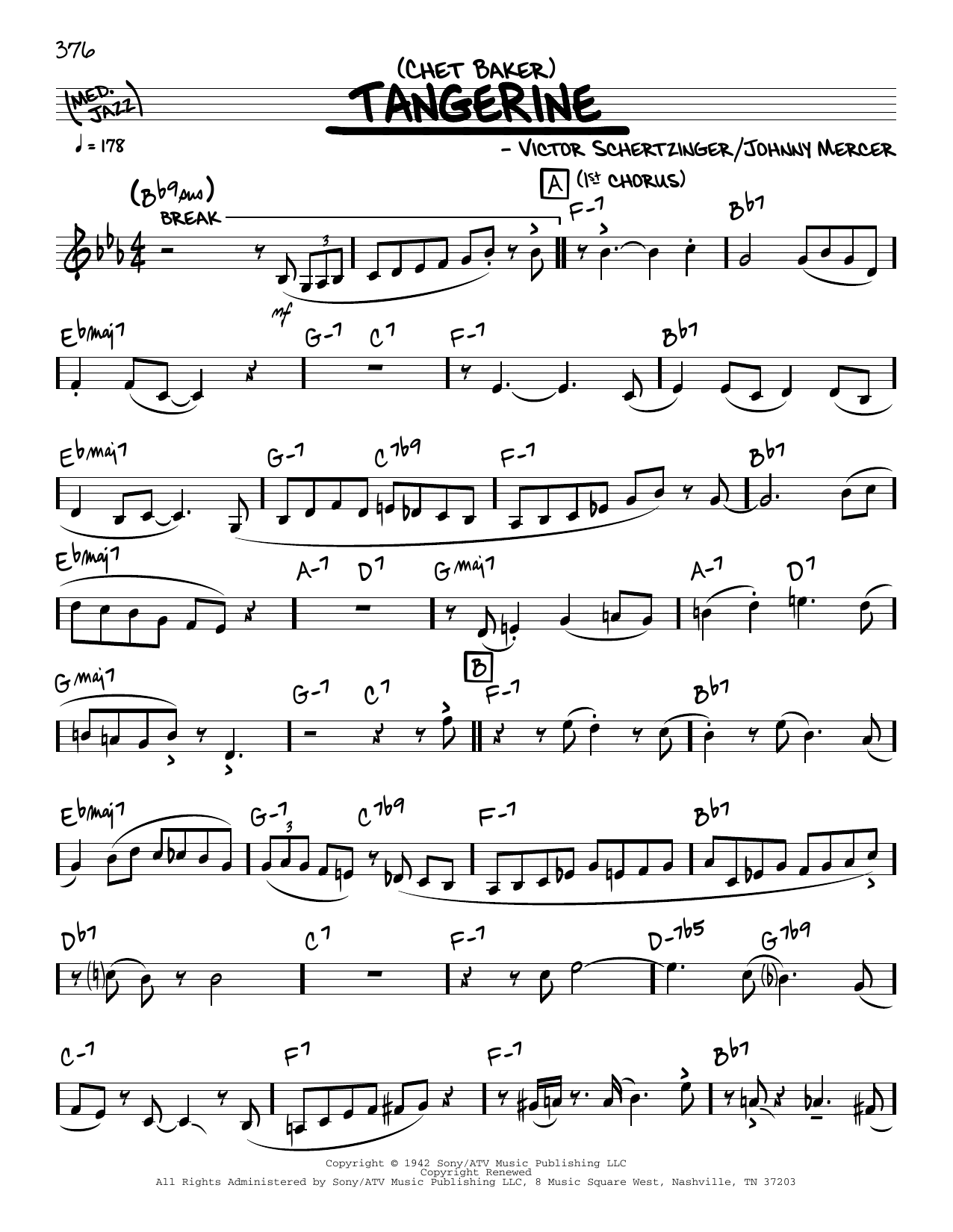 Chet Baker Tangerine (solo only) Sheet Music