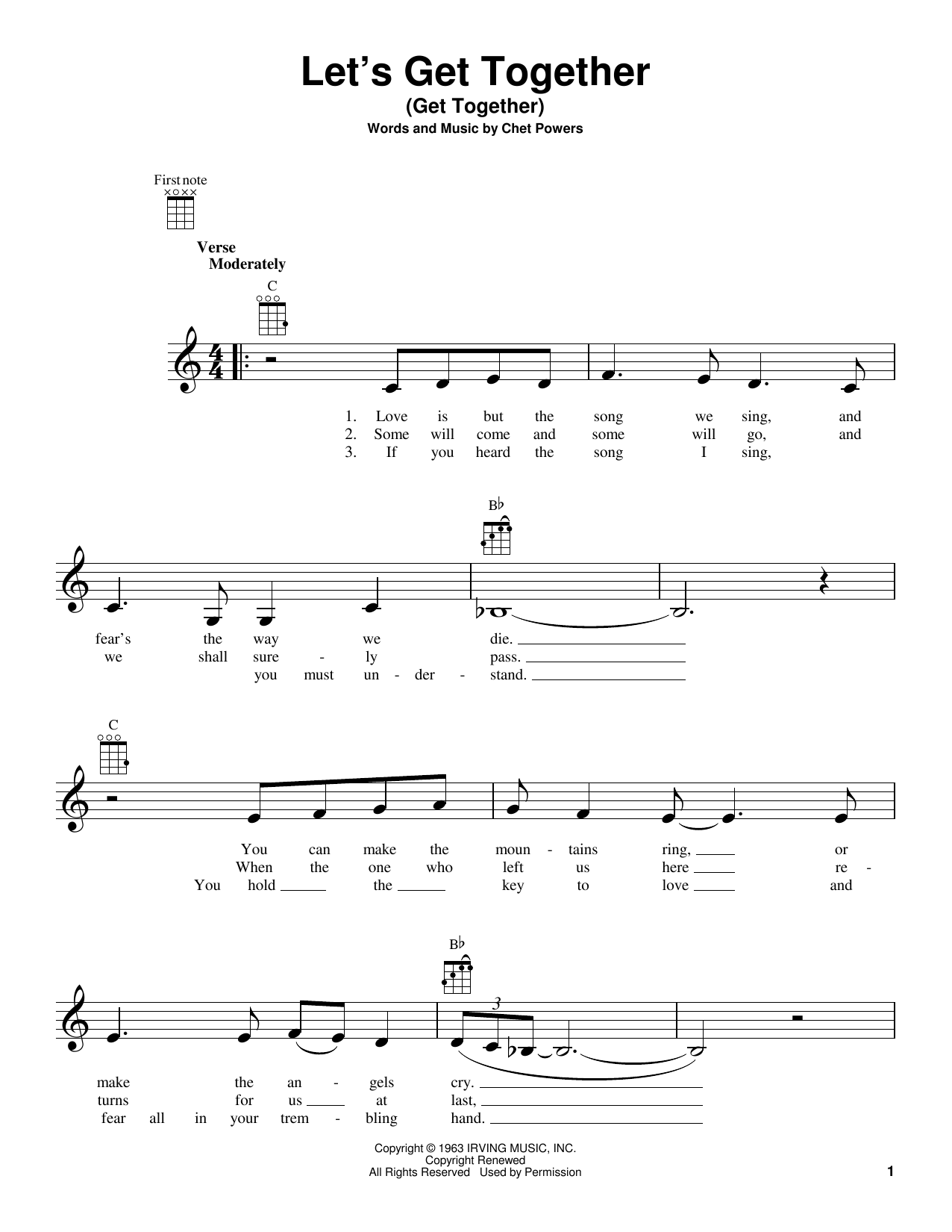 Chet Powers Let's Get Together (Get Together) Sheet Music