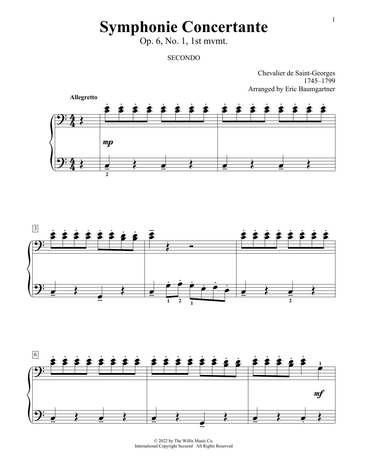 Chevalier de Saint-Georges Symphonie Concertante, Op. 6, No. 1, 1st Mvmt (arr. Eric Baumgartner) Sheet Music