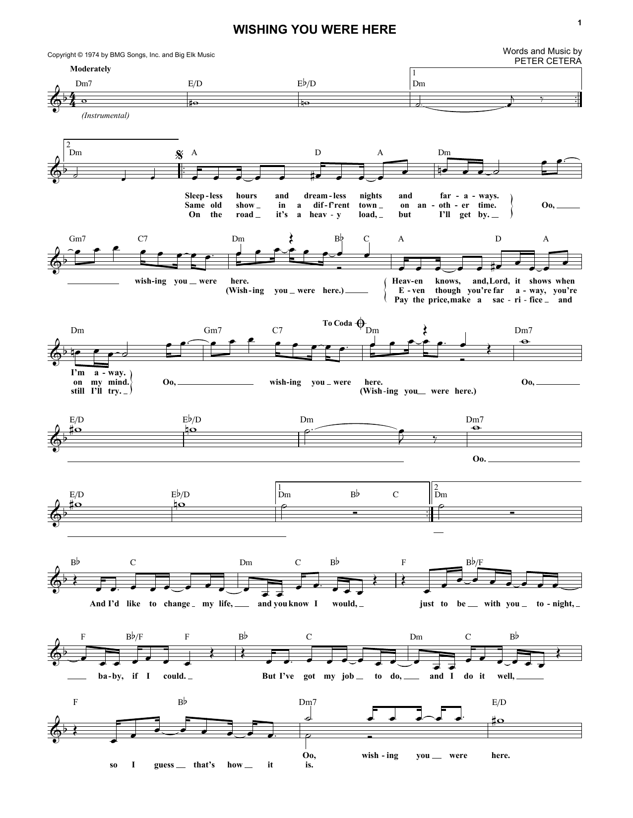 Chicago Wishing You Were Here Sheet Music