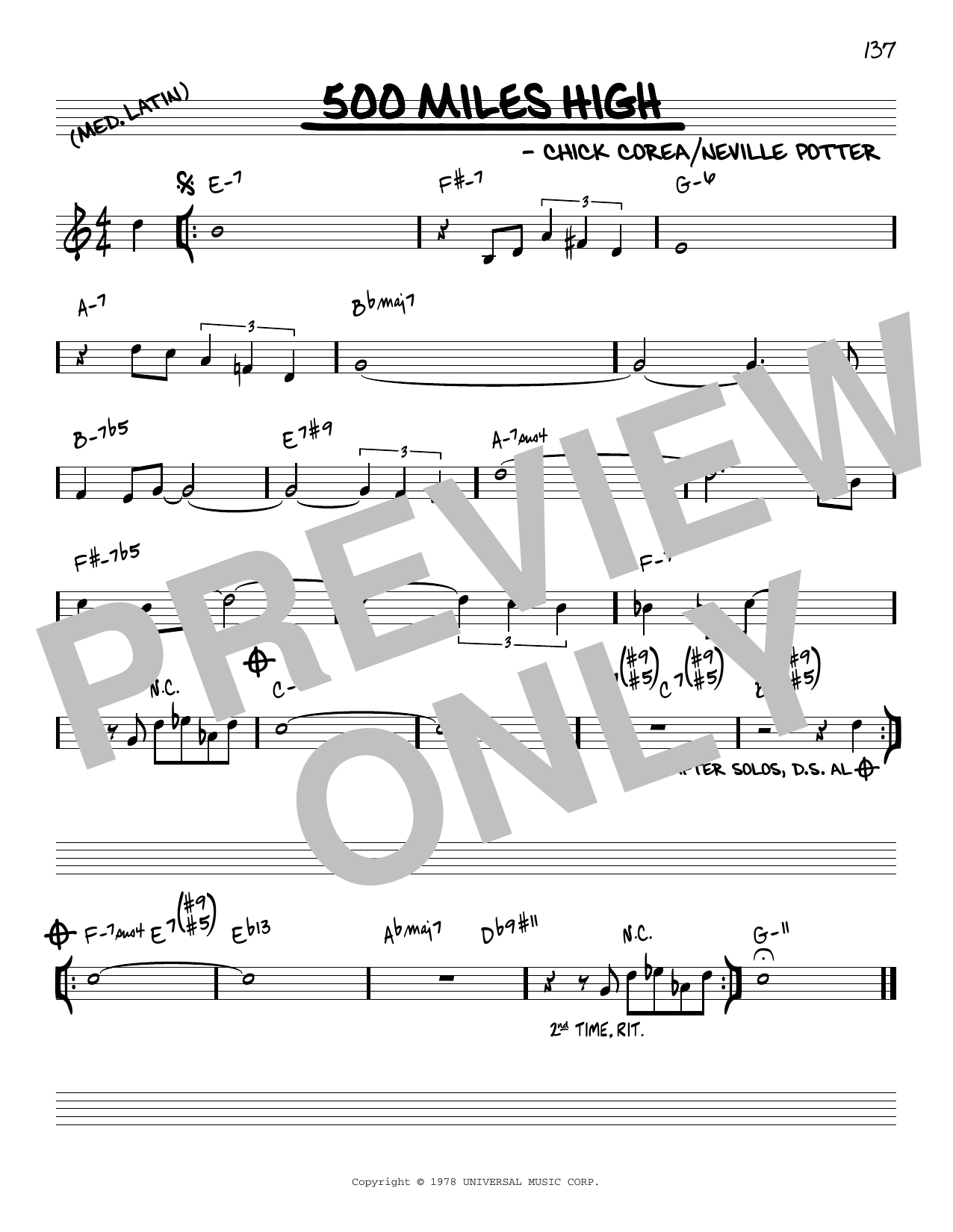 Chick Corea 500 Miles High [Reharmonized version] (arr. Jack Grassel) Sheet Music