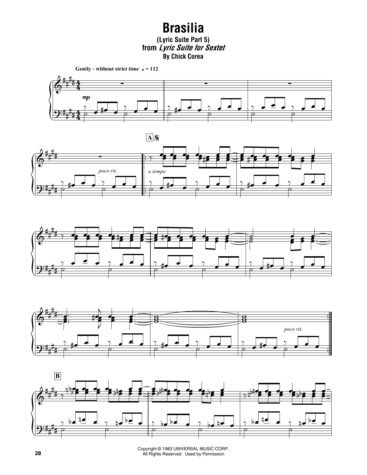 Chick Corea Brasilia (Lyric Suite Part 5) Sheet Music