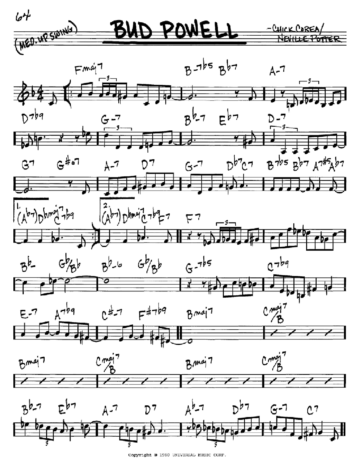 Chick Corea Bud Powell Sheet Music