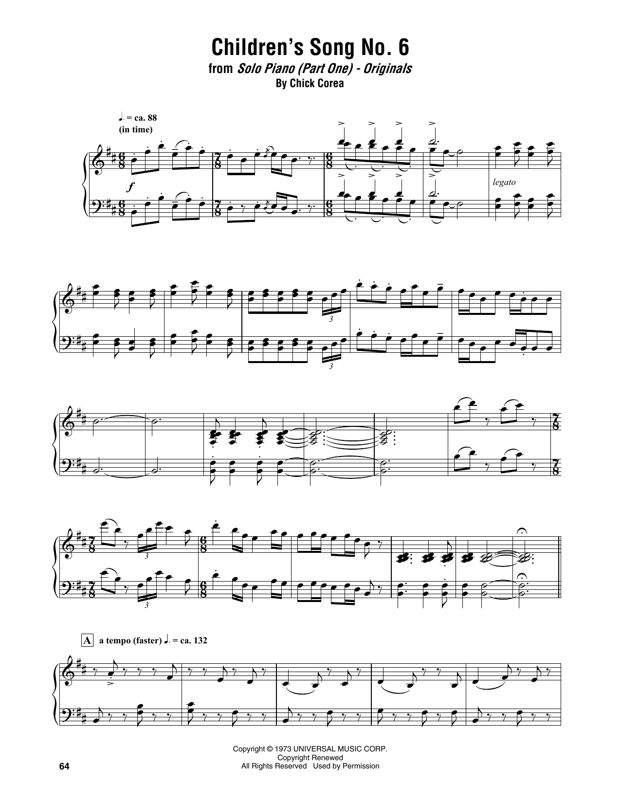 Chick Corea Children's Song No. 6 Sheet Music