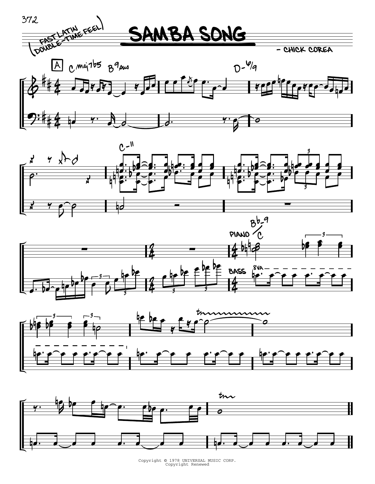 Chick Corea Samba Song Sheet Music