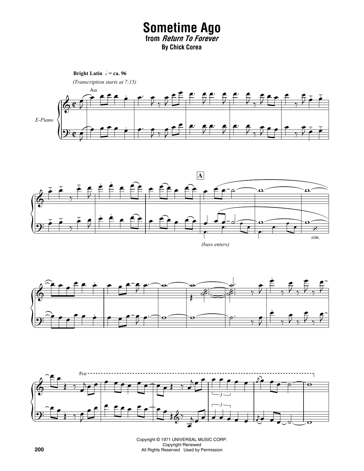 Chick Corea Sometime Ago Sheet Music