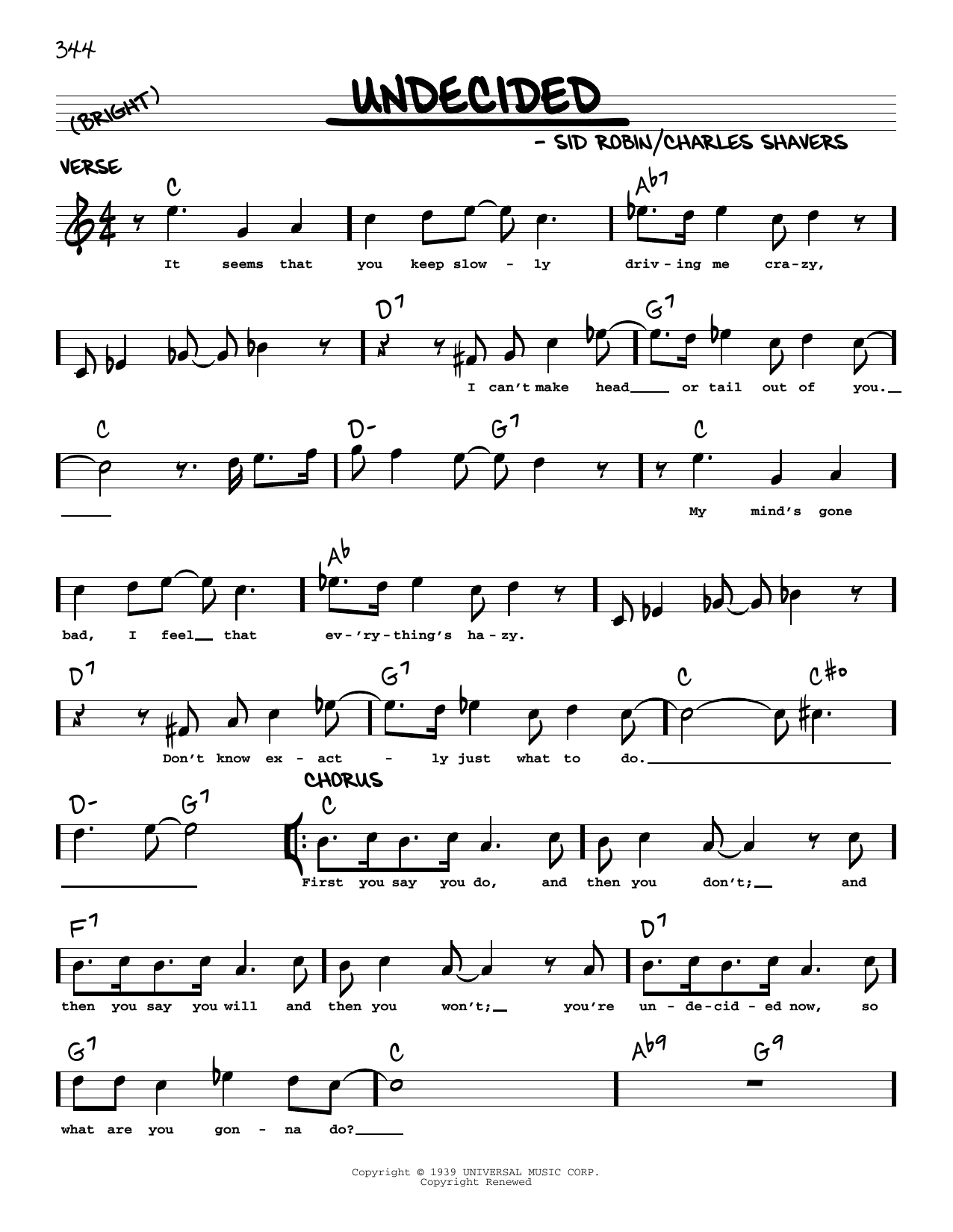 Chick Webb and His Orchestra Undecided (arr. Robert Rawlins) Sheet Music