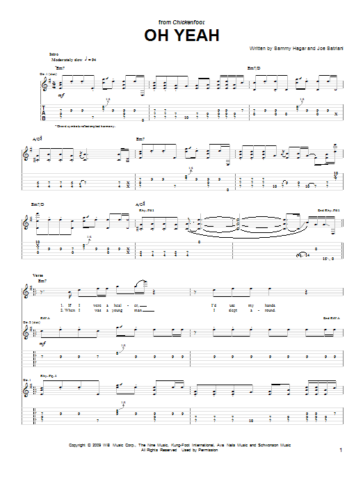 Chickenfoot Oh Yeah Sheet Music
