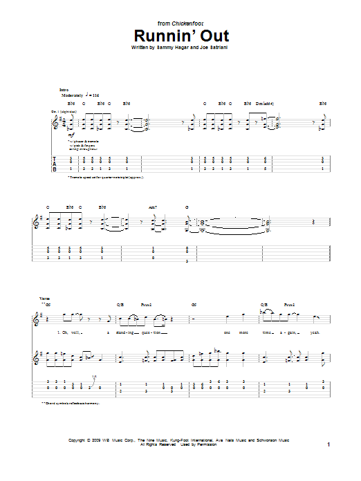 Chickenfoot Runnin' Out Sheet Music