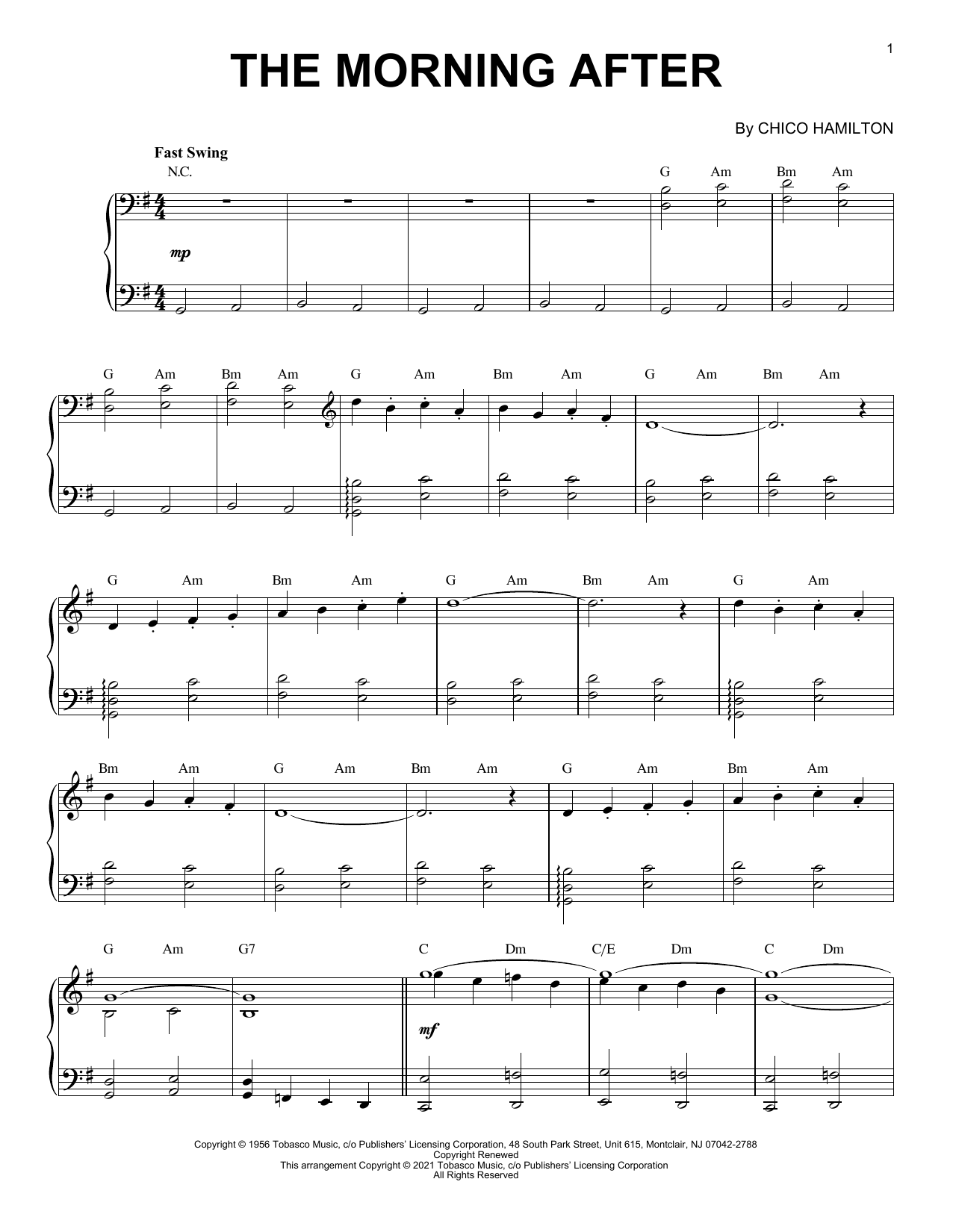 Chico Hamilton The Morning After [Jazz version] (arr. Brent Edstrom) Sheet Music