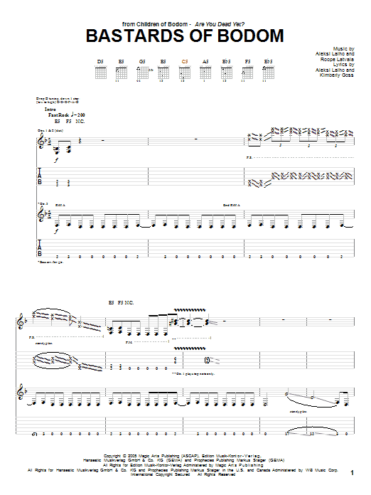 Children Of Bodom Bastards Of Bodom Sheet Music