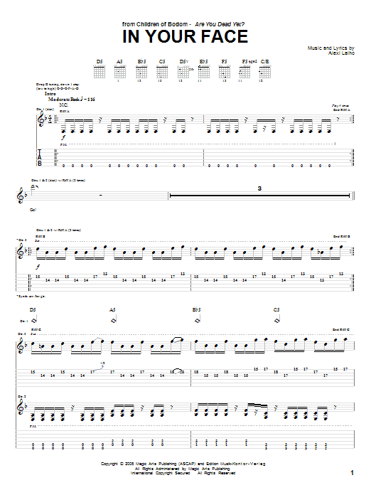 Children Of Bodom In Your Face Sheet Music