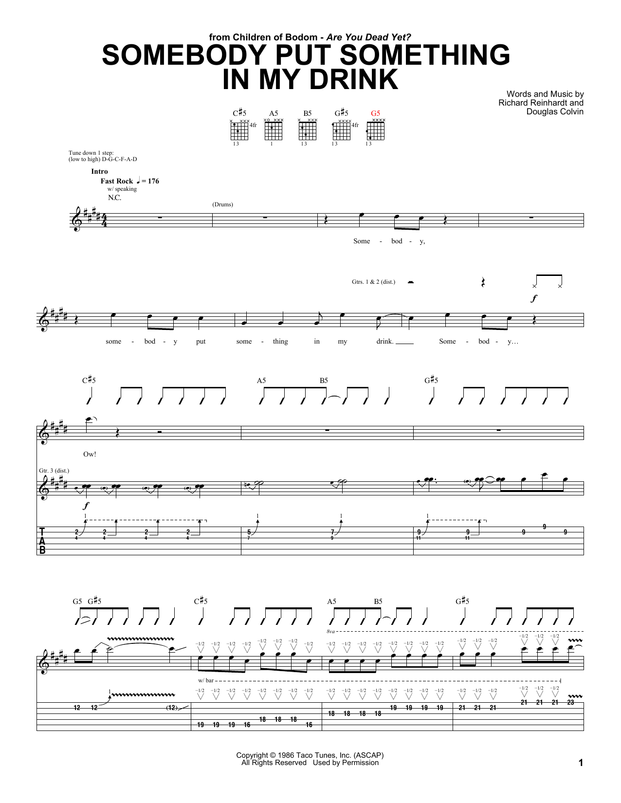 Children Of Bodom Somebody Put Something In My Drink Sheet Music