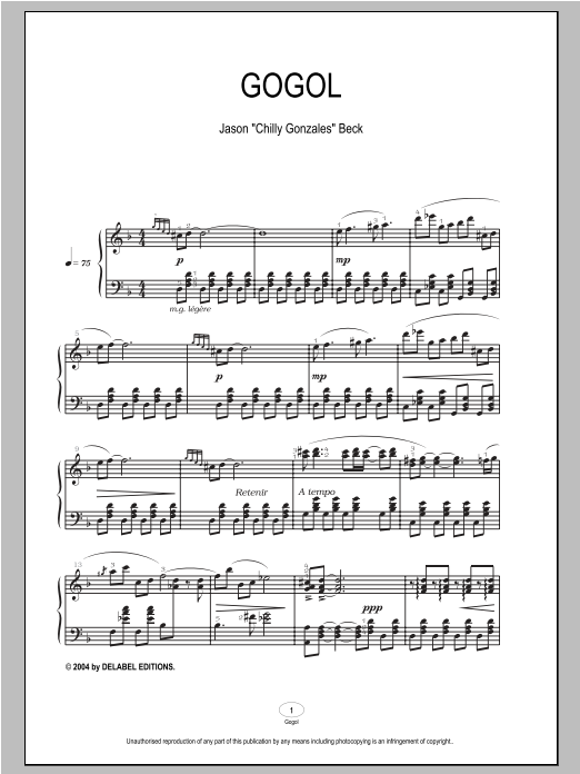 Chilly Gonzales Gogol Sheet Music