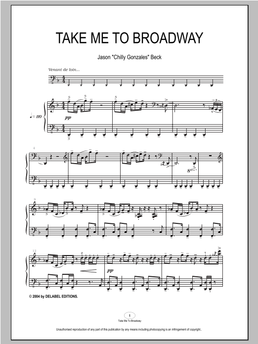 Chilly Gonzales Take Me To Broadway Sheet Music