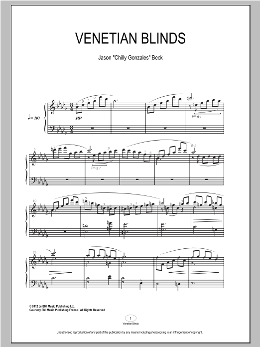 Chilly Gonzales Venetian Blinds Sheet Music