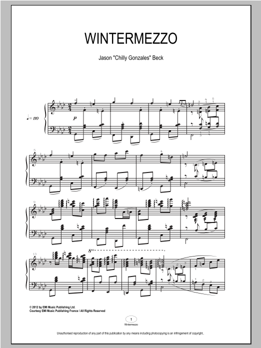 Chilly Gonzales Wintermezzo Sheet Music