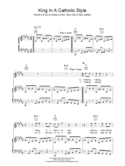 China Crisis King In A Catholic Style Sheet Music