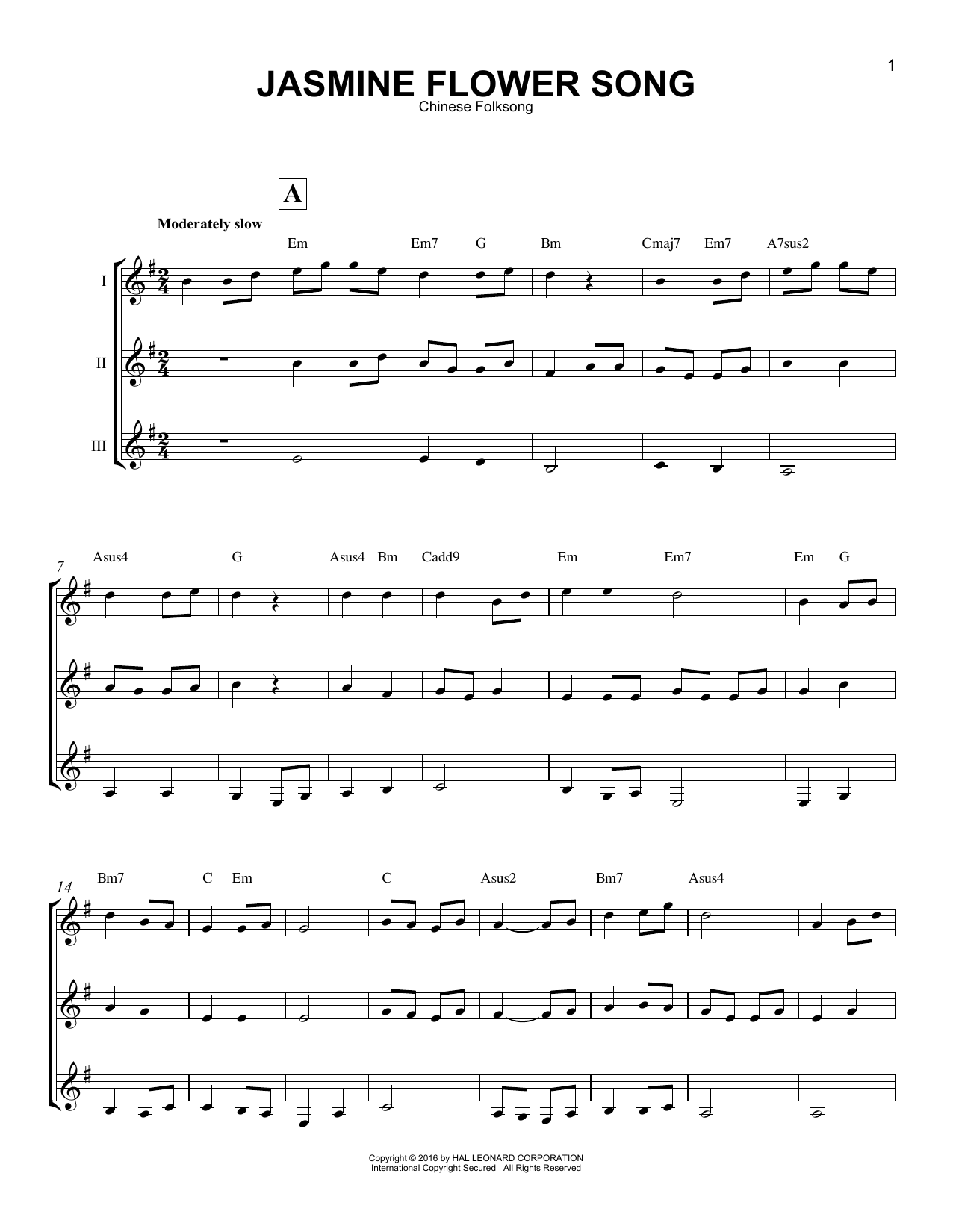 Chinese Folksong Jasmine Flower Song Sheet Music
