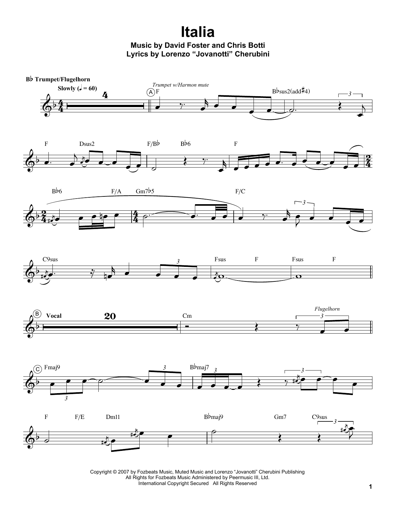 Chris Botti Italia Sheet Music
