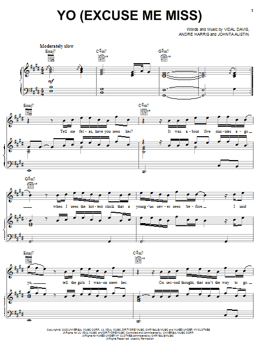 Chris Brown Yo (Excuse Me Miss) Sheet Music
